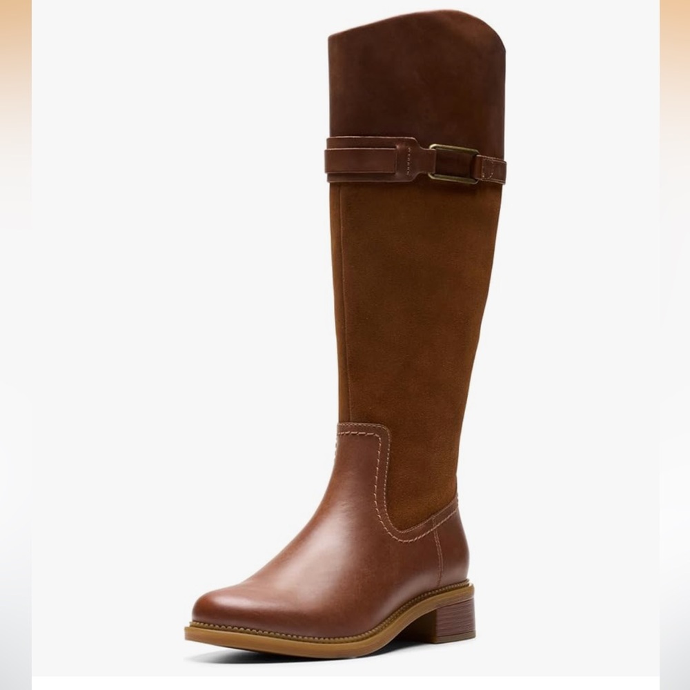 Clarks Maye‎ Carly Knee High Leather Riding Boots Brown Size 10 Wide New